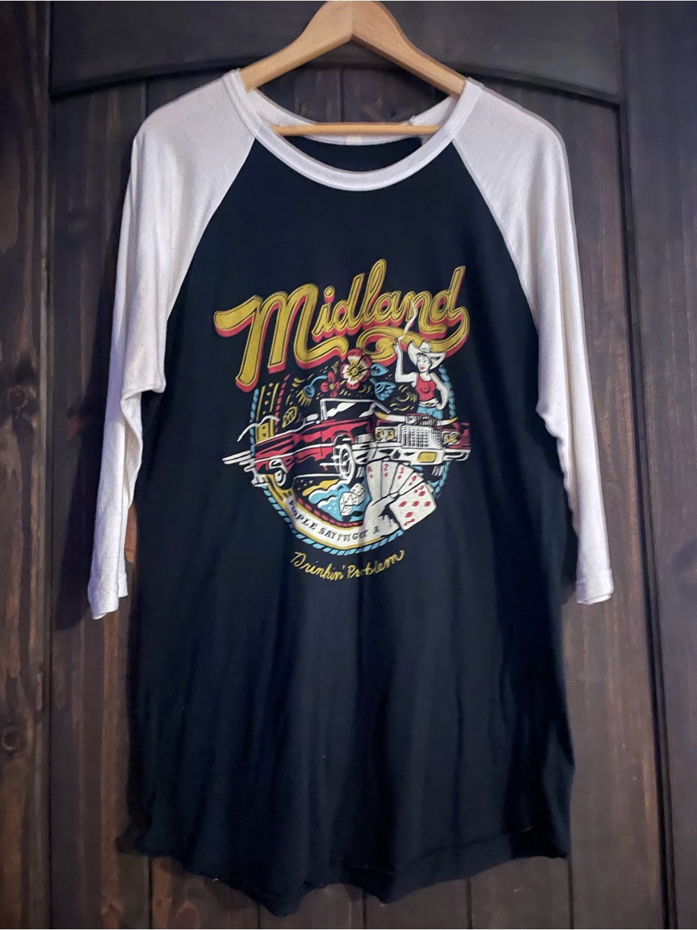 Midland Raglan Baseball Tee - Black with White Sleeves